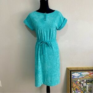 Vintage 70s 80s Retro Beach Style Terry Cloth Dress Belted Rolled Sleeves Medium